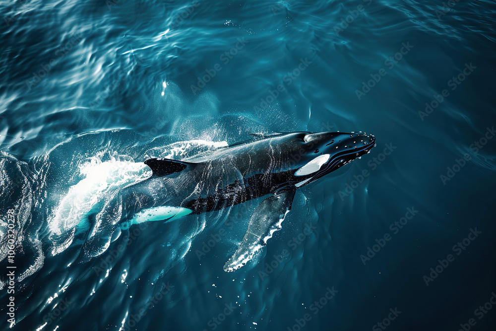 Fototapeta premium Fantastically beautiful majestic huge whale in ocean