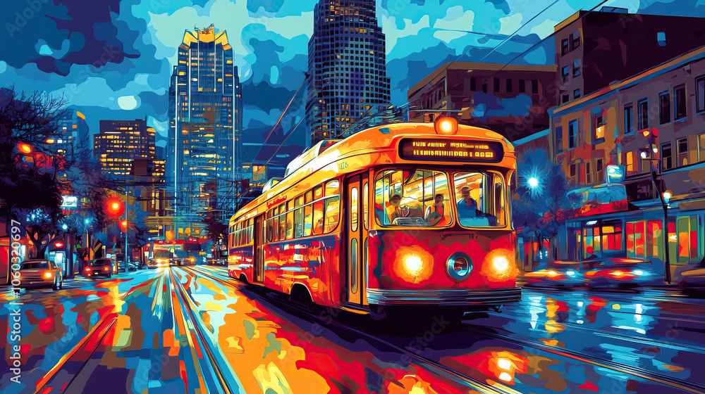 Obraz premium Austin, USA, Pop Art style theme print. Cityscape, city skyline.Vibrant, bright, modern, trendy, graphic designed for poster, card, wallpaper