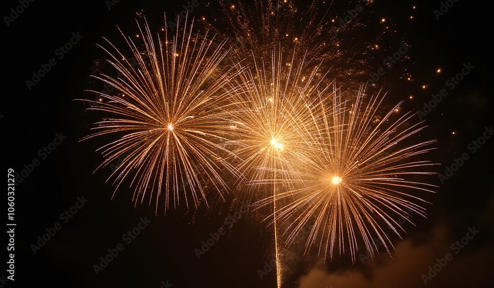 Naklejka premium golden firework sparks shine bright dark night sky magical new year celebration