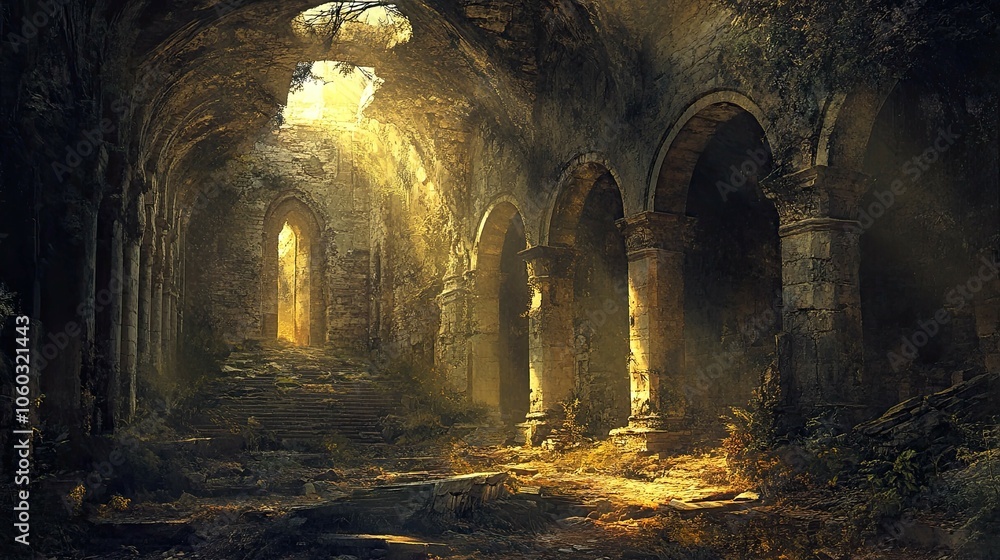 Fototapeta premium Ancient Ruins with Hidden Horrors interior