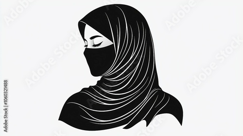 Elegant Black Silhouette of a Woman in Hijab