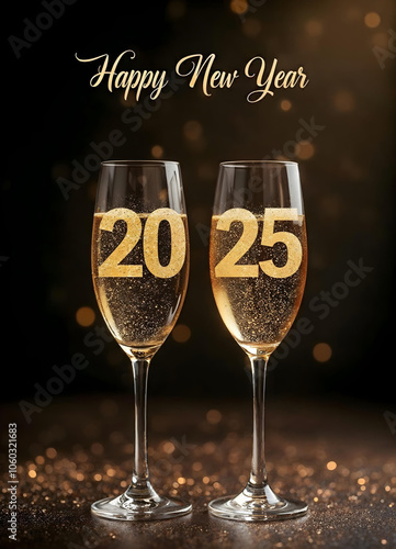 Happy New Year 2025 inside champagne glasses v1
