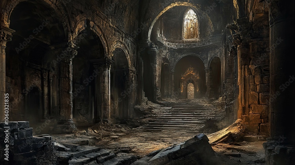 Naklejka premium Ancient Ruins with Hidden Horrors interior