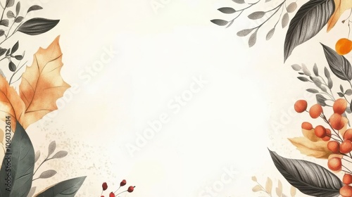 Autumn Botanical Background with Leaves and Berries