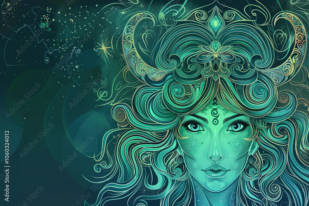 Astrological composition with concept of Virgo zodiac sign symbol Astrological composition with concept of Virgo zodiac sign symbol