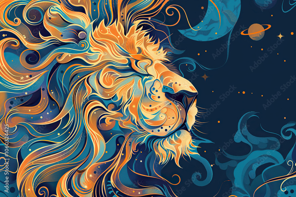 Astrological composition with concept of Leo zodiac sign symbol Astrological composition with concept of Leo zodiac sign symbol