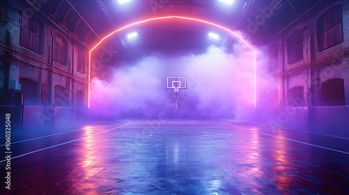 Basketball Court Neon Light...