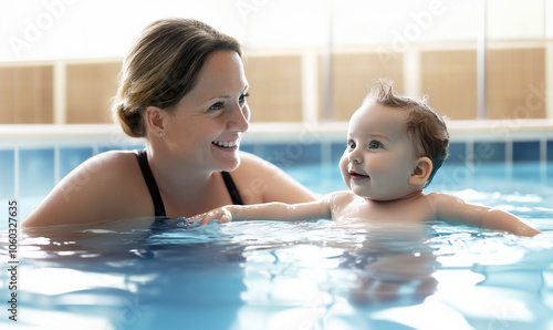 A smiling mother enjoys a j...