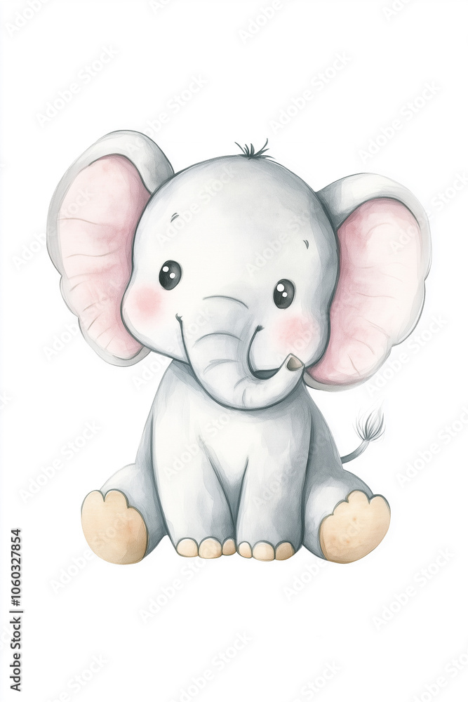 Cute watercolor sitting gray elephant Cute watercolor sitting gray elephant