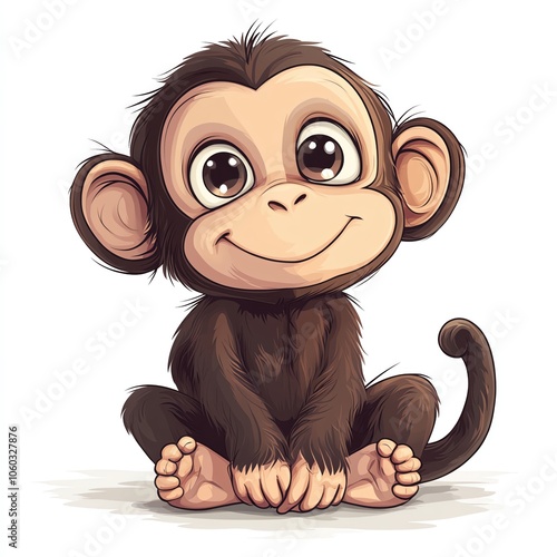 A cute monkey clipart, pastel, isolated on white background.