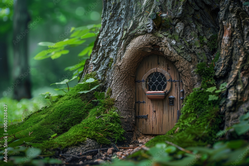 Fantastically beautiful door in wild forest leading to unknown Fantastically beautiful door in wild forest leading to unknown