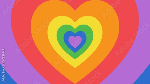 Colorful hearts transition animation. Rainbow colors changing background.