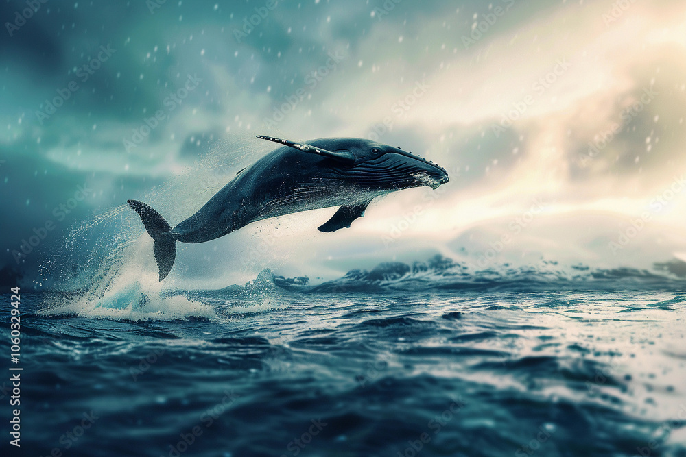 Fototapeta premium Fantastically beautiful majestic huge whale in ocean