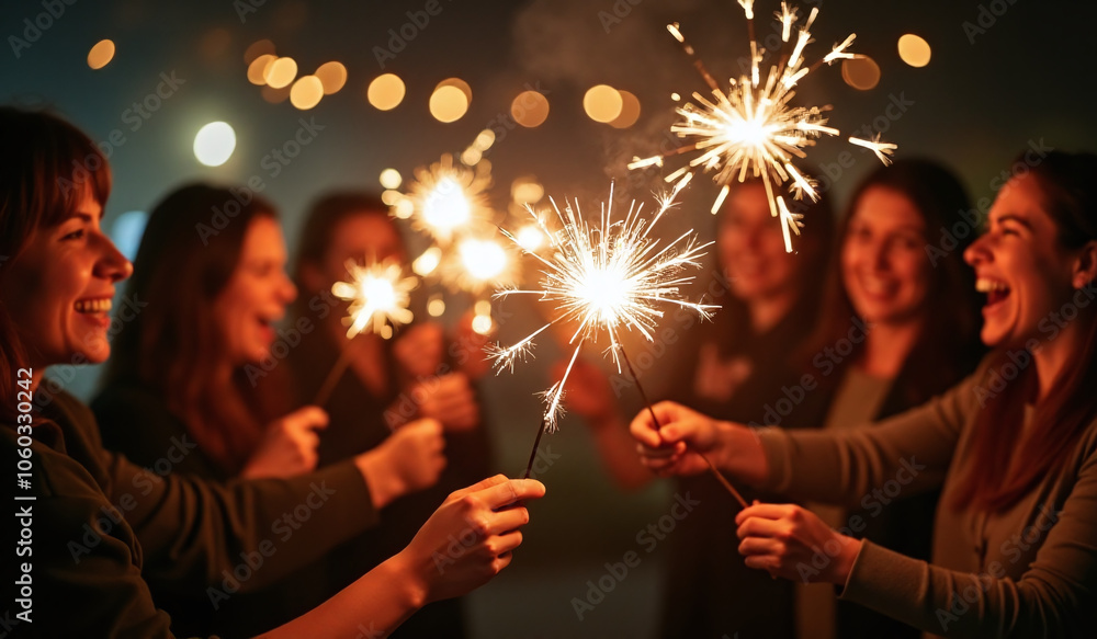 people light sparklers new year party friends people light sparklers new year party friends