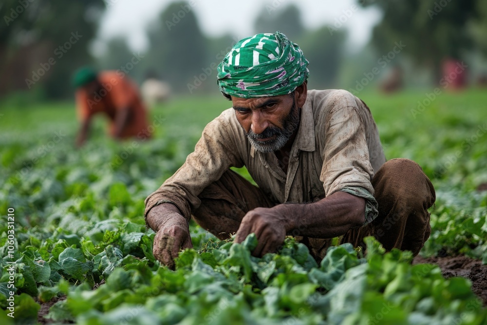 Indian farmer harvesting crop in field, agriculture and farming in india Indian farmer harvesting crop in field, agriculture and farming in india