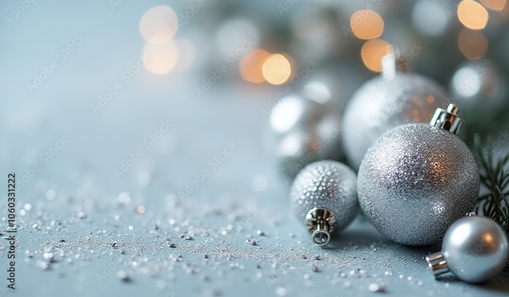 Fototapeta premium silver glitter decorations feature blurred background christmas banners