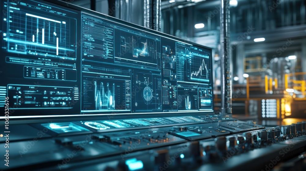Gas processing facility with futuristic monitoring systems, overseeing advanced industrial operations Gas processing facility with futuristic monitoring systems, overseeing advanced industrial operations
