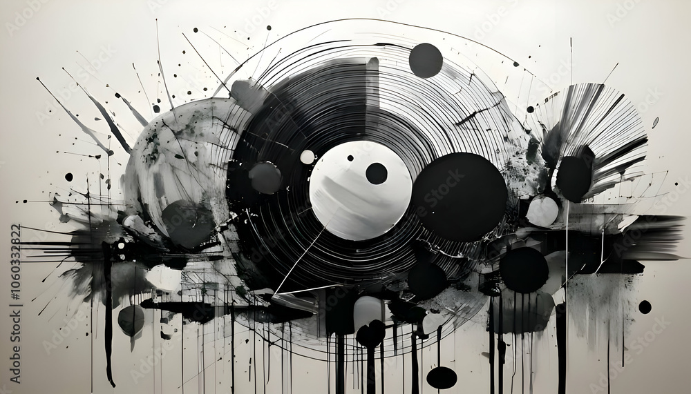 Obraz premium This image presents an abstract collection of grunge brush strokes and circles created in bl