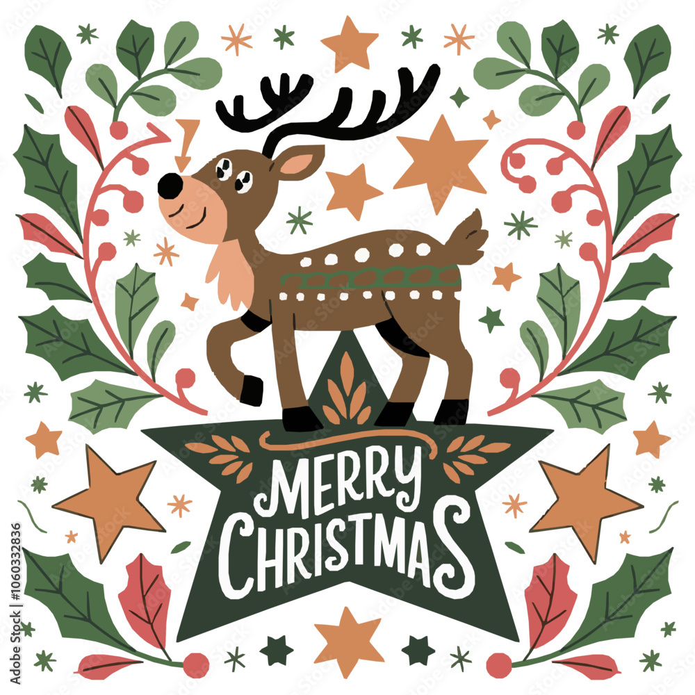 Obraz premium Adorable Reindeer Christmas T-Shirt Designs for Festive Outfits
