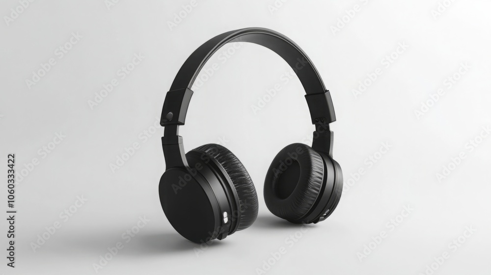Realistic 3D render of stylish headphones, showcasing a sleek design with sharp, defined edges. Realistic 3D render of stylish headphones, showcasing a sleek design with sharp, defined edges.