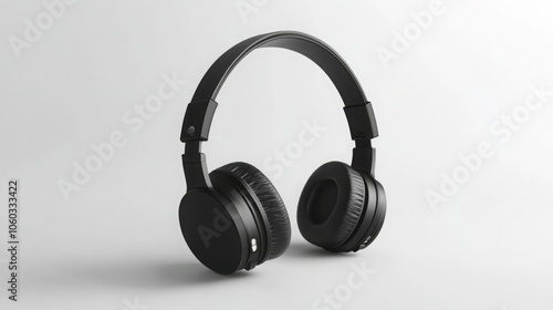 Realistic 3D render of stylish headphones, showcasing a sleek design with sharp, defined edges.  photo