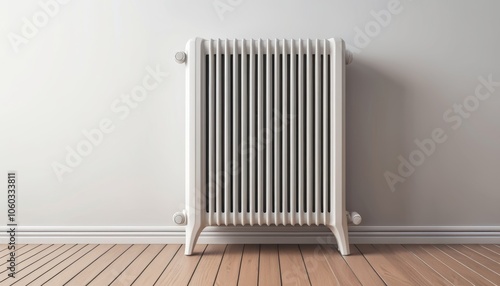 Wallpaper Mural Home heater radiator icon in stylish white design on wooden floor with copy space Torontodigital.ca