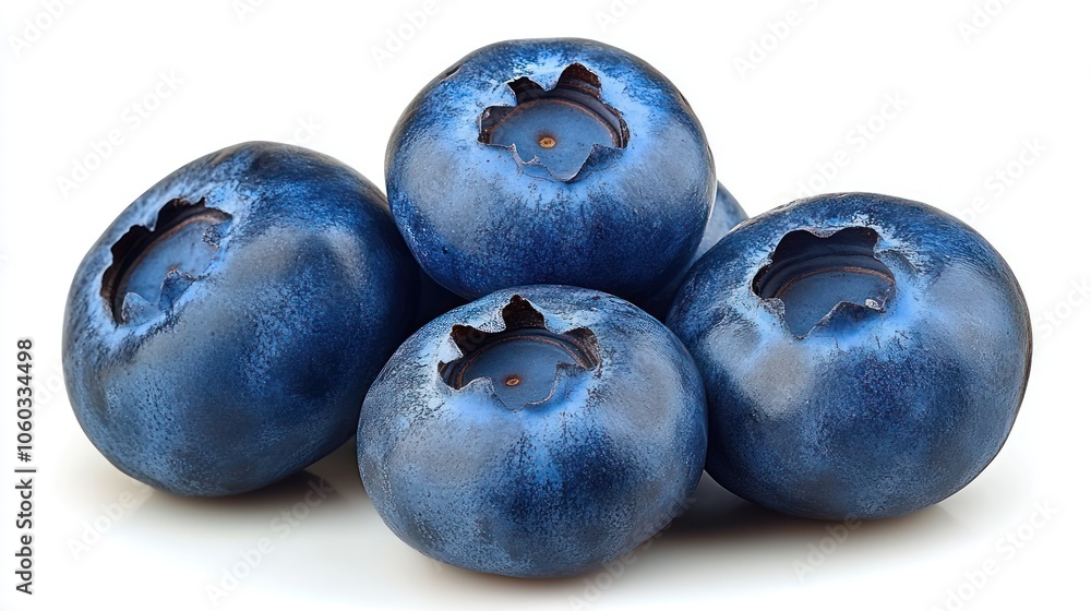 Obraz premium Four fresh blueberries isolated on a white background.