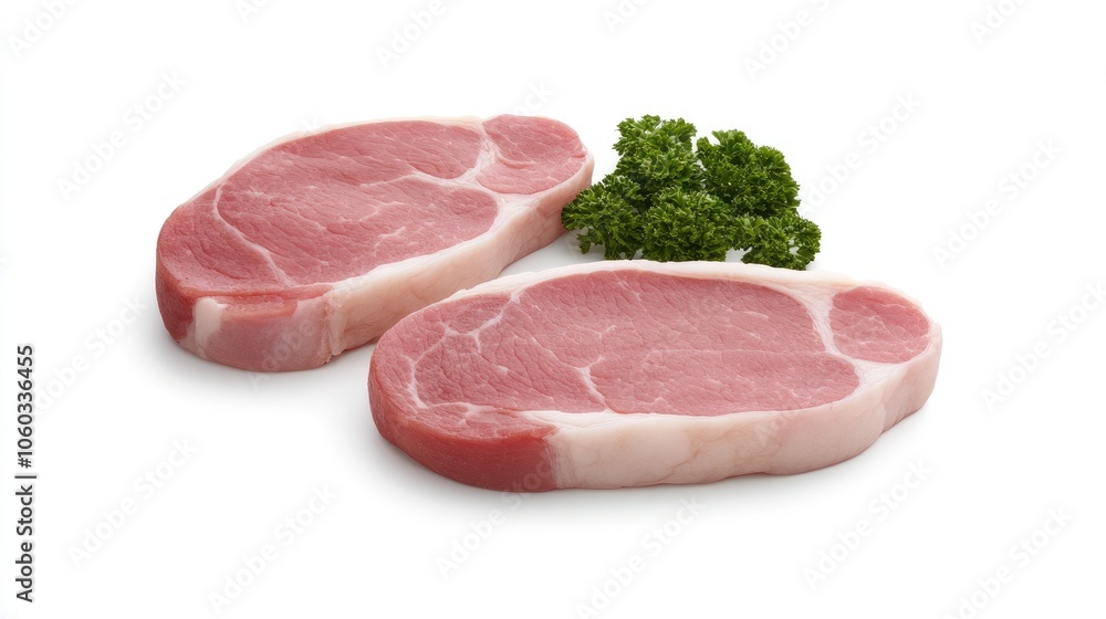 Two delicious pieces of bacon laid out on a white background, perfect for breakfast or a savory snack at any time of day Two delicious pieces of bacon laid out on a white background, perfect for breakfast or a savory snack at any time of day