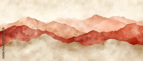 Abstract landscape with soft, flowing mountains in warm red and beige tones, creating a calming and serene mood perfect for home decor or artistic projects.