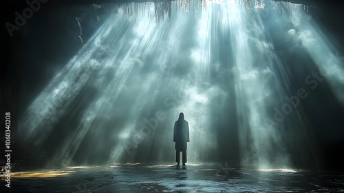 Light Beams in Dark Cave Photo