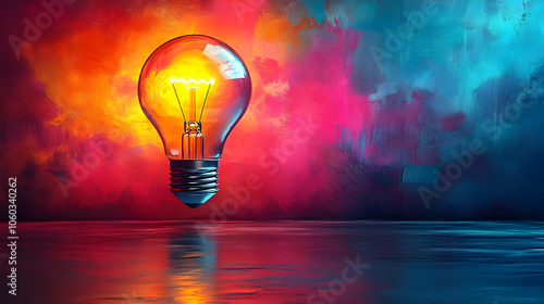 Glowing Light Bulb on Abstr...