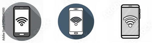 Three illustrations of a smartphone with a wireless connection icon.