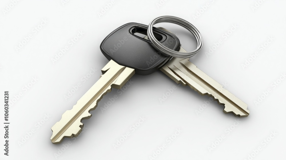 High-quality 3D render of a set of keys with a detailed keychain, showcasing sharp, precise details High-quality 3D render of a set of keys with a detailed keychain, showcasing sharp, precise details