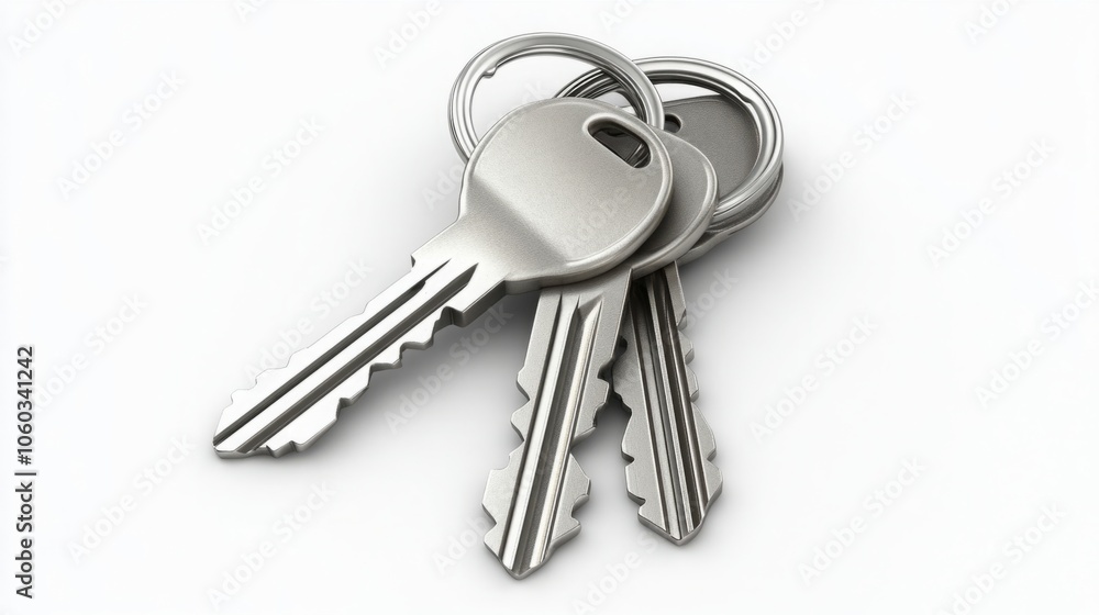 High-quality 3D render of a set of keys with a detailed keychain, showcasing sharp, precise details High-quality 3D render of a set of keys with a detailed keychain, showcasing sharp, precise details