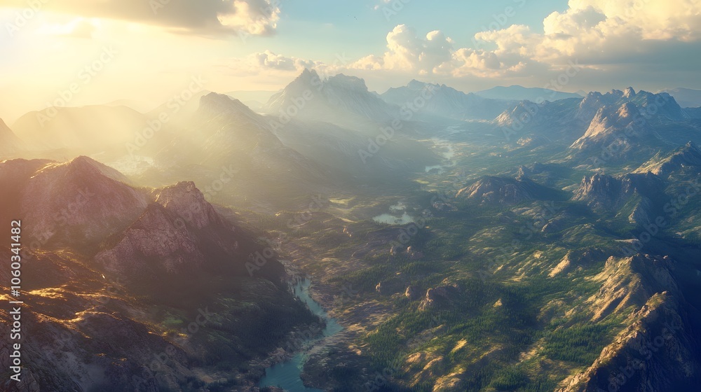 Aerial View of Majestic Mountain Range at Sunset Aerial View of Majestic Mountain Range at Sunset