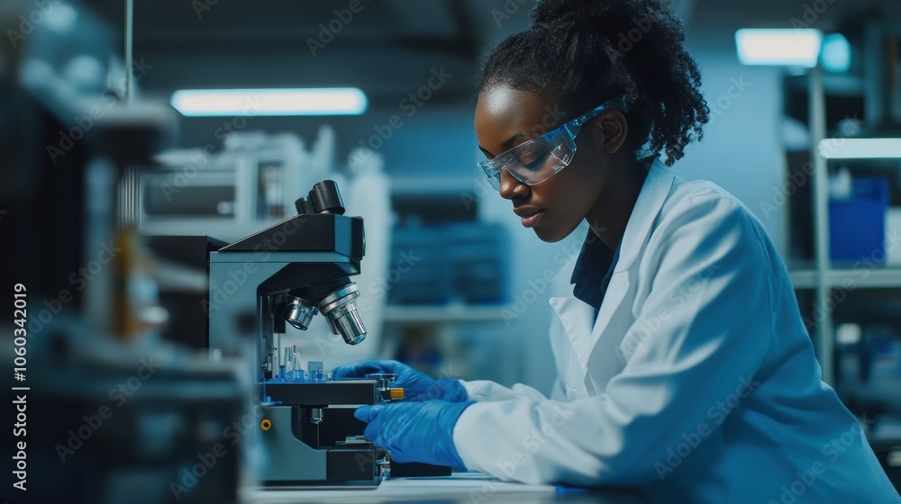 Lab technician analyzing fuel components using advanced testing equipment in a cutting-edge facility Lab technician analyzing fuel components using advanced testing equipment in a cutting-edge facility