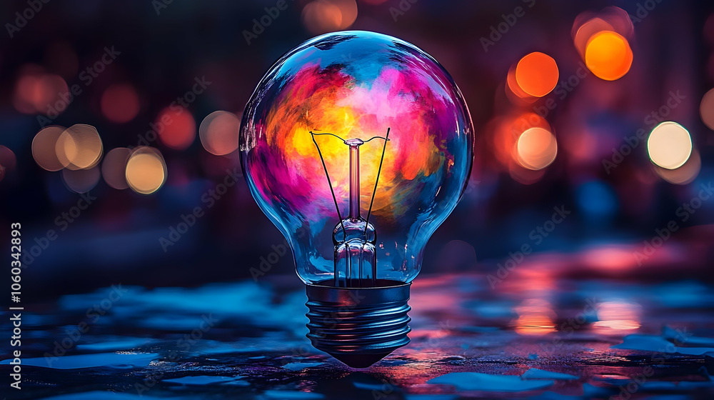 Colorful Light Bulb with Bokeh Background Illustration Colorful Light Bulb with Bokeh Background Illustration