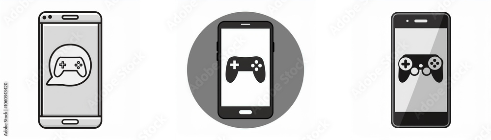 Three different smartphones with game controllers in the display Three different smartphones with game controllers in the display