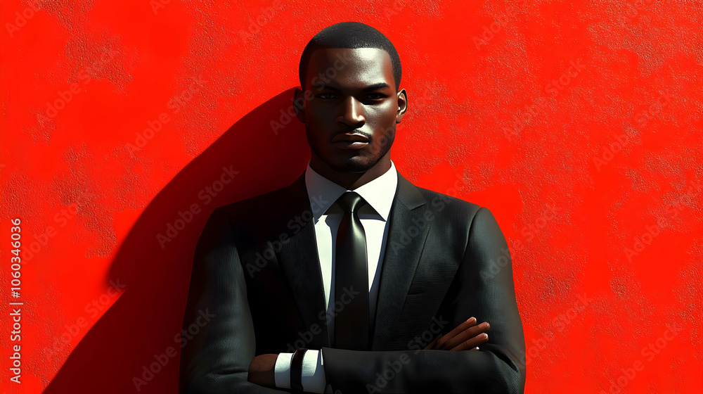 Man in Suit Standing in Front of Red Wall 3D Illustration Man in Suit Standing in Front of Red Wall 3D Illustration