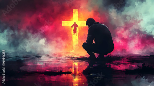 Silhouette of Man Kneeling ...