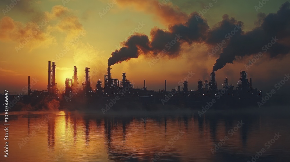 A refinery plant with steam rising, capturing the organized chaos of efficient fuel processing operations A refinery plant with steam rising, capturing the organized chaos of efficient fuel processing operations
