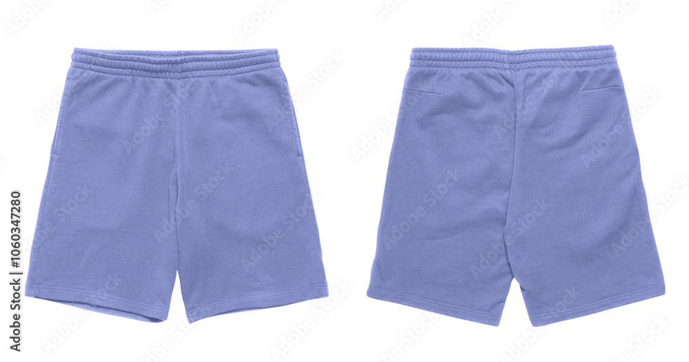 Blue sweat shorts, front and back views. Blue sweat shorts, front and back views.