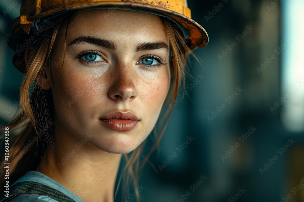 A woman wearing a hard hat and overalls