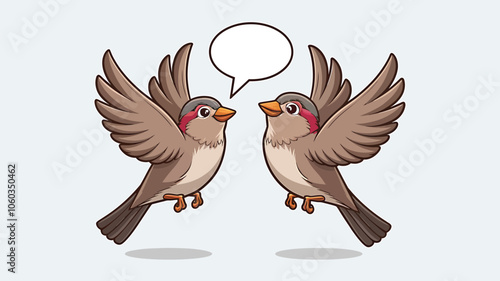 Cartoon Birds in Conversation With Speech Bubble 