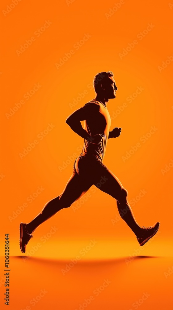 Silhouette of a man running against a vibrant orange background, showcasing motion and athleticism. Silhouette of a man running against a vibrant orange background, showcasing motion and athleticism.
