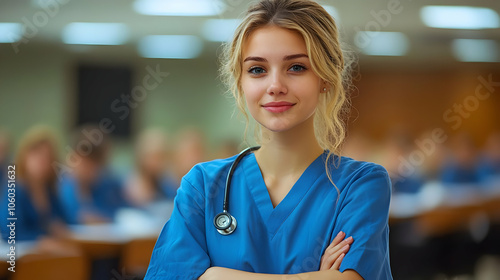 Young Woman Nurse in Blue S...