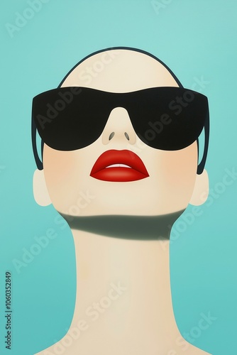 Stylish woman wearing oversized sunglasses and bold red lipstick against a blue background.