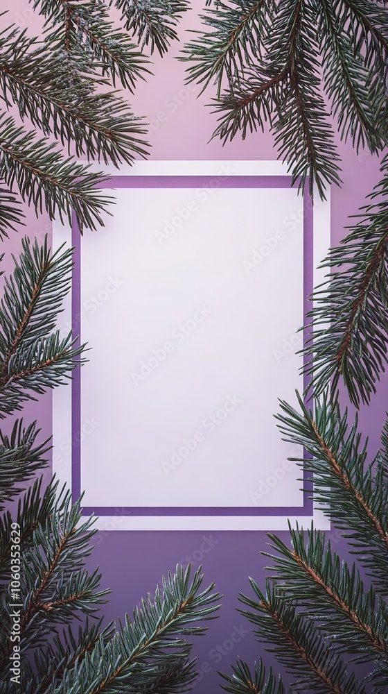 Pine branches frame with purple background Pine branches frame with purple background