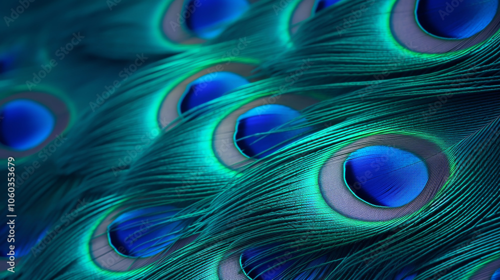 Obraz premium Blue peacock feathers in closeup