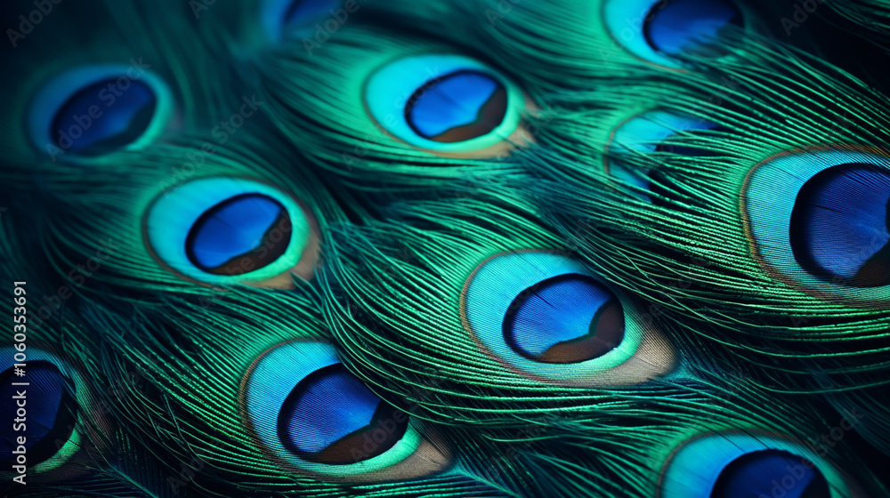 Obraz premium Blue peacock feathers in closeup